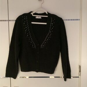 Mango Black V-Neck Rhinestone Cardigan